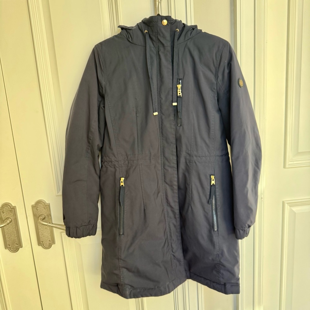 Bogner Navy Blue Hooded Parka EU 36 US 6 Gold Hardware Knee-Length - Picture 9 of 10
